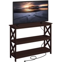 Yaheetech Tv Stand With Power Outlet, Entertainment Center For Tv Up To 45 Inch, 3-Tier Media Console Table With Open Storage Shelves For Bedroom/Living Room/Hallway Espresso