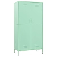 Vidaxl Steel Wardrobe - Adjustable Mint Green Storage Cabinet With 4 Shelves, Hanging Rod And Stability Levelers - Durable Industrial Style Clothing Cabinet - Size: 35.4