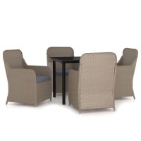 Vidaxl 5-Piece Patio Dining Set With Cushions - Outdoor Furniture Set - Brown Poly Rattan, Powder-Coated Steel, And Glass Tabletop - Dark Gray Polyester Cushions