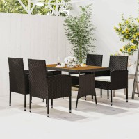 Vidaxl Poly Rattan Patio Dining Set - 5 Piece Elegant Design, Ergonomic Chairs, Solid Acacia Wood Table, Weatherproof Material, Assembly Required