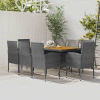 Vidaxl Outdoor Dining Set | 9 Piece Patio Furniture | Gray Poly Rattan, Acacia Wood Table, Steel Frame, Foam Filled Cushions | Table+8 Chairs