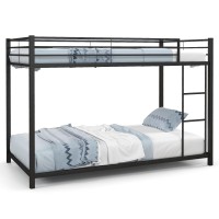 Gorelax Metal Bunk Bed Twin Over Twin Size, Low Loft Bunk Bed With Ladder & Guard Rail, Heavy Duty Metal Bed Frame, No Box Spring Needed, For Bedroom,Dorm,Apartment (Black)