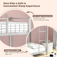 Gorelax Metal Bunk Bed Twin Over Twin Size, Low Loft Bunk Bed With Ladder & Guard Rail, Heavy Duty Metal Bed Frame, No Box Spring Needed, For Bedroom,Dorm,Apartment (Silvery)