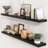 Black Floating Shelves 48 Inch Solid Wood Wall Mounted Shelves Set Of 2 Extra Long Modern Floating Shelves For Wall Decor St