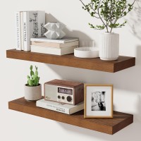 24 Inch Floating Shelves Set Of 2 Rustic Solid Wood Wall Mounted Shelves For Decor Storage Dark Walnut Shelves For Bedroom K