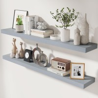 Grey Floating Shelves 48 Inch Set Of 2 Long Wood Wall Mounted Shelves For Wall Decor Storage Modern Floating Wall Shelves Fo