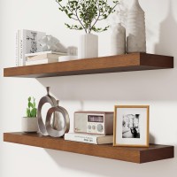 Rustic Floating Shelves 2 Pack Floating Shelves For Wall 36 Inches Long Solid Dark Wood Floating Shelves For Wall Decor Stor