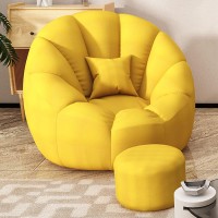 OMKUOSYA Bean Bag Chair Cover (Without Filling), Stuffed Animal Storage or Foam Filled, Soft Comfy Textile Cotton Bean Bag Sofa Lounger for Teens, Adults, Kids, Indoor and Outdoor (Color : Yellow)