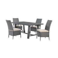 5Piece Outdoor Dining Table In Grey Aluminum Metal