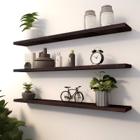 Phph 36 Inch Wood Floating Shelves For Wall Wooden Wall Shelves For Bedroom Set Of 4 Brown