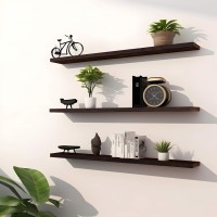 Phph 36 Inch Wood Floating Shelves For Wall Wooden Wall Shelves For Bedroom Set Of 4 Brown