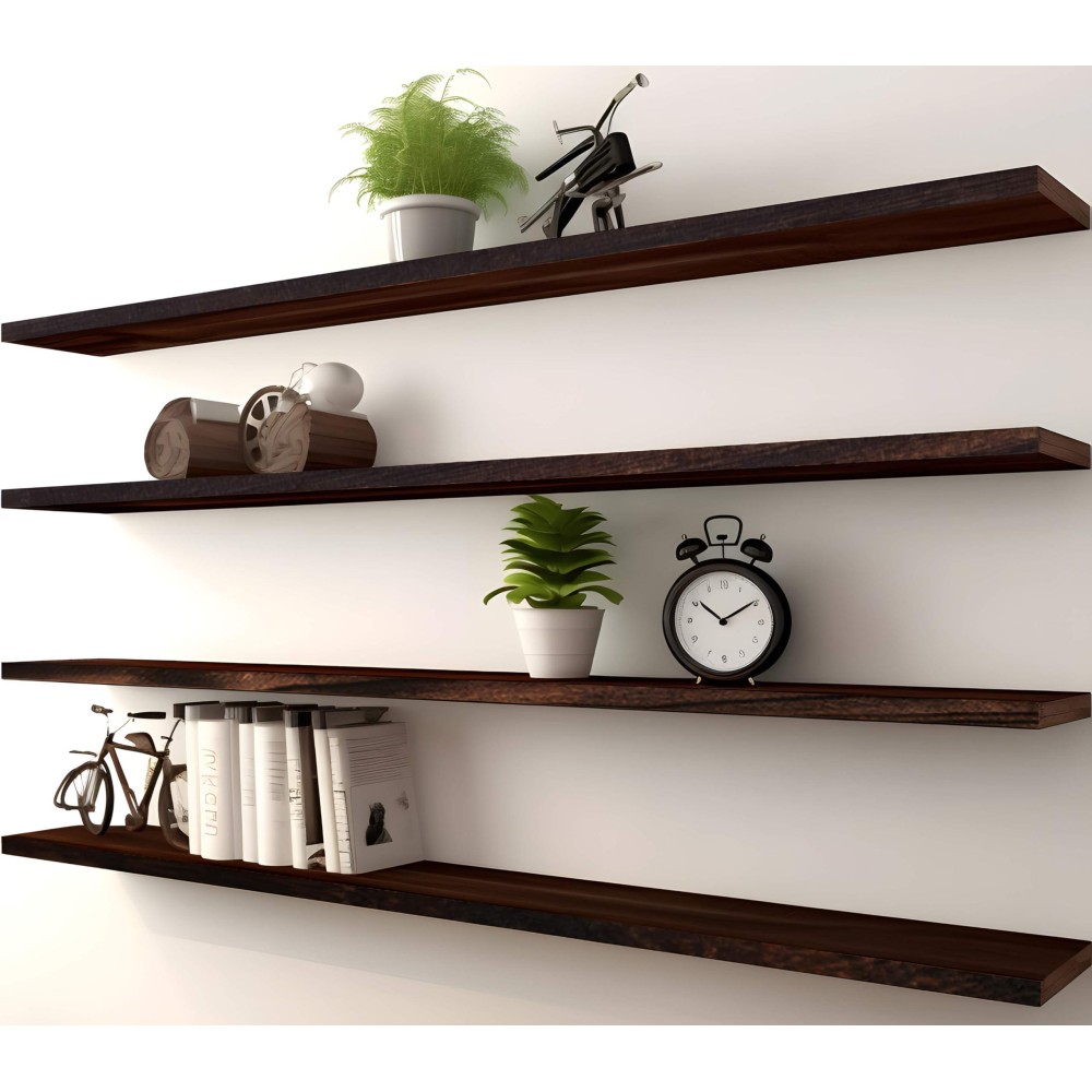 Phph 48 Inch Wood Floating Shelves For Wall Wooden Wall Shelves For Bedroom Set Of 4 Brown