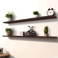 Phph 48 Inch Wood Floating Shelves For Wall Wooden Wall Shelves For Bedroom Set Of 4 Brown