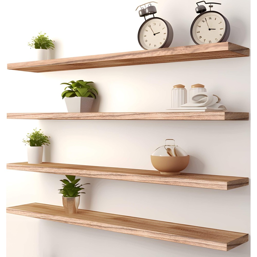 Phph 36 Inch Wood Floating Shelves For Wall Wooden Wall Shelves For Bedroom Set Of 4 Light Brown