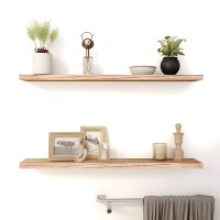 Phph 36 Inch Wood Floating Shelves For Wall Wooden Wall Shelves For Bedroom Set Of 4 Light Brown