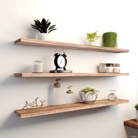 Phph 36 Inch Wood Floating Shelves For Wall Wooden Wall Shelves For Bedroom Set Of 4 Light Brown