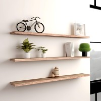 Phph 36 Inch Wood Floating Shelves For Wall Wooden Wall Shelves For Bedroom Set Of 4 Light Brown