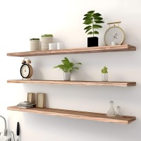 Phph 36 Inch Wood Floating Shelves For Wall Wooden Wall Shelves For Bedroom Set Of 4 Light Brown