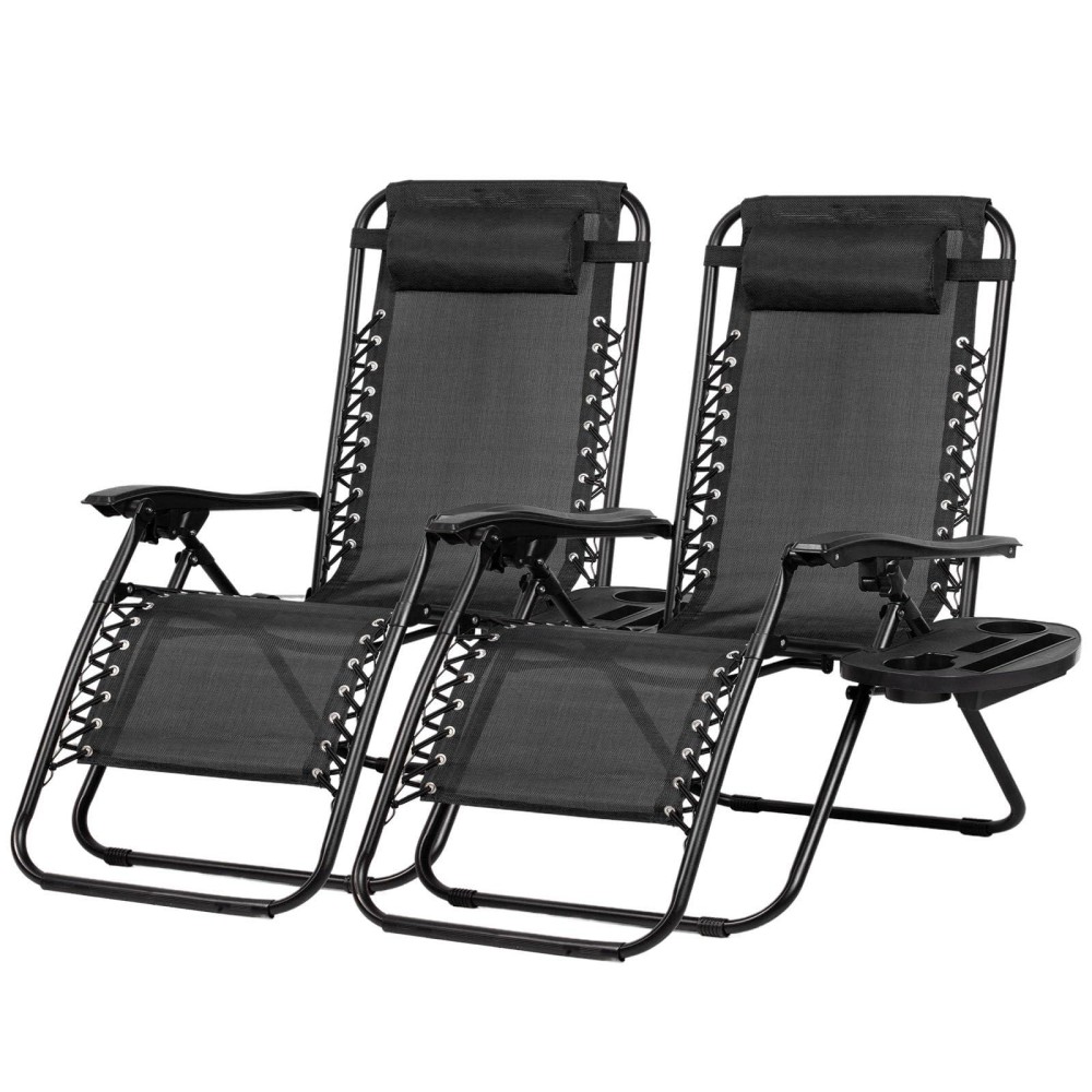 Nazhura Set Of 2 Relaxing Recliners Patio Chairs Adjustable Steel Mesh Zero Gravity Lounge Chair Beach Chairs With Pillow And Cu