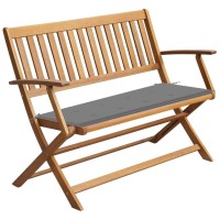 Vidaxl Solid Acacia Wood Retro Patio Bench With Gray Cushion - 47.2