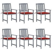 Vidaxl Patio Chair Set With Cushions, Weather-Resistant, Solid Acacia Wood, Gray Finish, Perfect For Outdoor Comfort And Relaxation