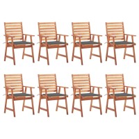 Vidaxl 8-Piece Outdoor Dining Chair Set, Solid Acacia Wood Patio Chairs With Weather-Resistant Cushions, Rustic Charm Design, Brown Anthracite