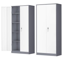 Greenvelly Metal Garage Storage Cabinet Tall Locking Storage Cabinet With 2 Doors And 4 Adjustable Shelves Steel Tool Cabinet