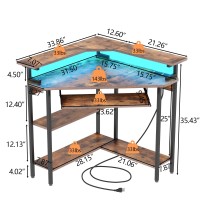 Auromie Corner Desk With Charging Station & Led Light  Triangle Corner Desk With Monitor Stand & Keyboard Tray For Small Space  Gaming Computer Desk With Storage Shelves For Home Office (Rustic)