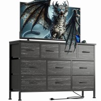 Yafiti Dresser Tv Stand With Power Outlet 43 Long Dresser For Bedroom With 10 Fabric Drawers Chest Of Drawers For Living Roo