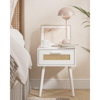 Aobafuir Bedroom Nightstands Wooden Night Stands With Rattan Weaving Drawer Home Bedside End Table For Bedroom Storage White