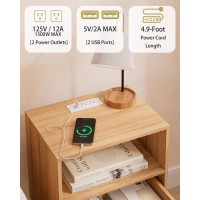 Aobafuir Nightstands With Charging Station End Table Rattan Nightstand Side Table With Hand Made Rattan Decorated Drawers Wo