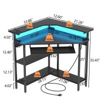 Auromie Corner Desk With Charging Station & Led Light  Triangle Corner Desk With Monitor Stand & Keyboard Tray For Small Space  Gaming Computer Desk With Storage Shelves For Home Office (Black)