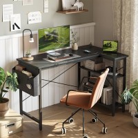 Tiqlab L Shaped Computer Desk With Power Outlets 47 Inch Small Corner Desk With Reversible Shelves Gaming Desk Computer Table