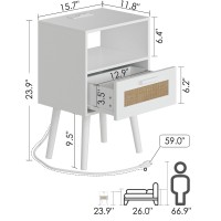 Aobafuir Nightstands With Charging Station End Table Rattan Nightstand Side Table With Hand Made Rattan Decorated Drawers Wo