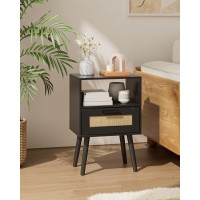 Aobafuir Nightstands End Table Rattan Nightstand Side Table With Hand Made Rattan Decorated Drawers Wood Accent Table With S