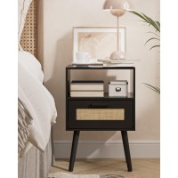 Aobafuir Nightstands End Table Rattan Nightstand Side Table With Hand Made Rattan Decorated Drawers Wood Accent Table With S