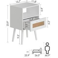 Aobafuir Nightstands End Table Rattan Nightstand Side Table With Hand Made Rattan Decorated Drawers Wood Accent Table With S