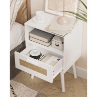 Aobafuir Nightstands End Table Rattan Nightstand Side Table With Hand Made Rattan Decorated Drawers Wood Accent Table With S