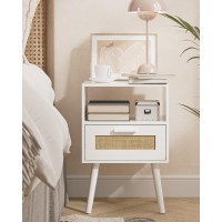 Aobafuir Nightstands End Table Rattan Nightstand Side Table With Hand Made Rattan Decorated Drawers Wood Accent Table With S