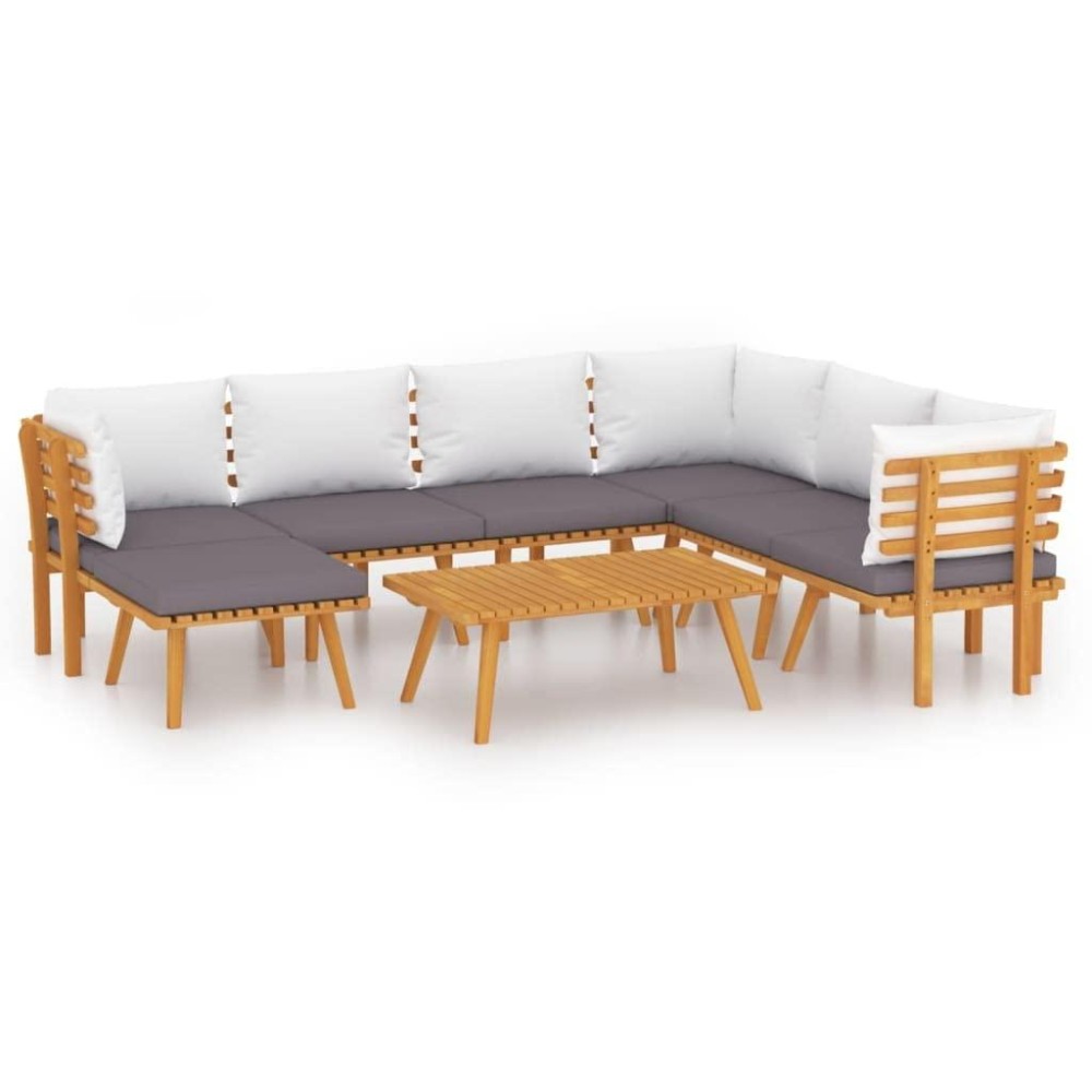 Vidaxl 8 Piece Patio Lounge Set - Durable Solid Acacia Wood Garden Furniture With Comfortable Cushions And Adjustable Configurations - Ideal For Patio, Terrace Or Garden