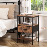 Superjare Nightstand With Charging Station Bed Side Table With Adjustable Fabric Drawer Night Stand For Bedroom 3Tier Storag