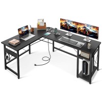 Coleshome L Shaped Computer Desk 59 With Power Outlet Corner Desk Workstation With Storage Shelves Modern Wooden Office Gami