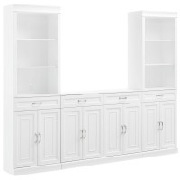 Crosley Furniture Stanton 3-Piece Sideboard And Storage Bookcase Set, White