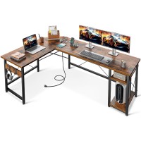 Coleshome L Shaped Computer Desk 66 With Power Outlet Storage Shelves Corner Sturdy Writing Desk Workstation Modern Wooden