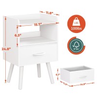 Yoobure Night Stand With Drawer Modern Nightstand Bedside Tables Mid Century Nightstands With Open Storage Shelf Wood Bedsid