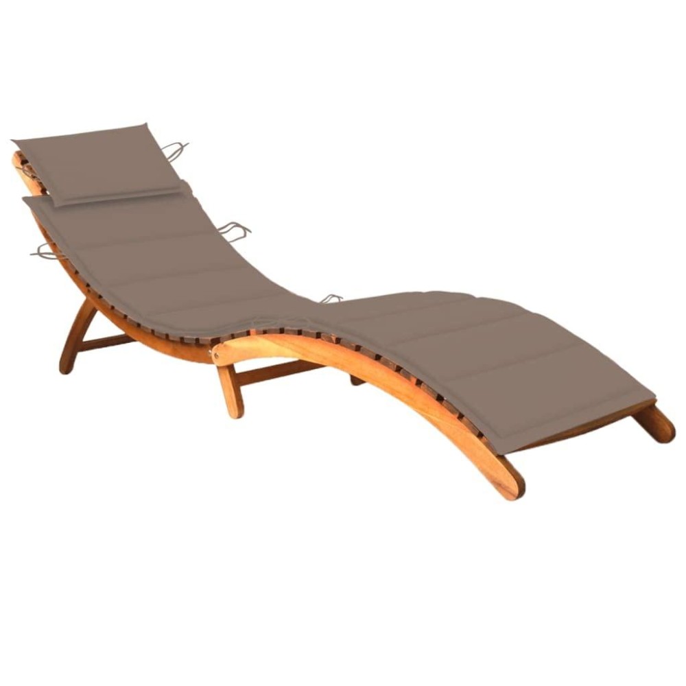 Vidaxl Solid Acacia Wood Patio Sun Lounger With Table And Comfortable Cushion - Ergonomically Curved Design - Space Saving Foldable Set - Green Cushion