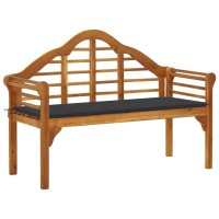 Vidaxl Solid Acacia Wood Patio Queen Bench With Anthracite Cushion - Outdoor Comfort Seating With Backrest & Armrests, 53.1