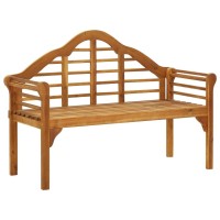 Vidaxl Solid Acacia Wood Patio Queen Bench With Cushion - Robust And Stable Outdoor Garden Furniture With Comfortable Backrest, Armrests, And Cream Colored Cushion - 53.1
