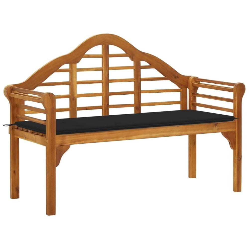 Vidaxl Solid Acacia Wood Patio Queen Bench With Black Cushion 53.1