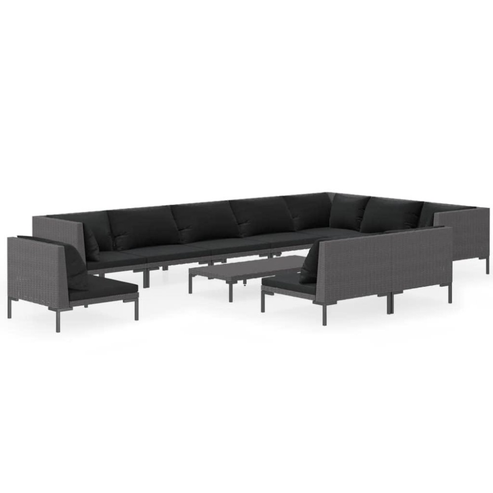 Vidaxl Modern Patio Lounge Set In Dark Gray Poly Rattan - Includes Cushioned Middle And Corner Sofas, Coffee Table